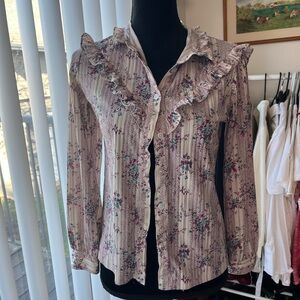 Islander Floral Ruffle Blouse - Purple and Cream